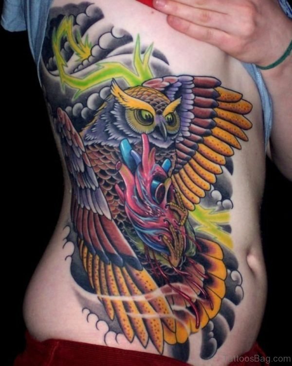 Wonderful Owl Tattoo On Rib 