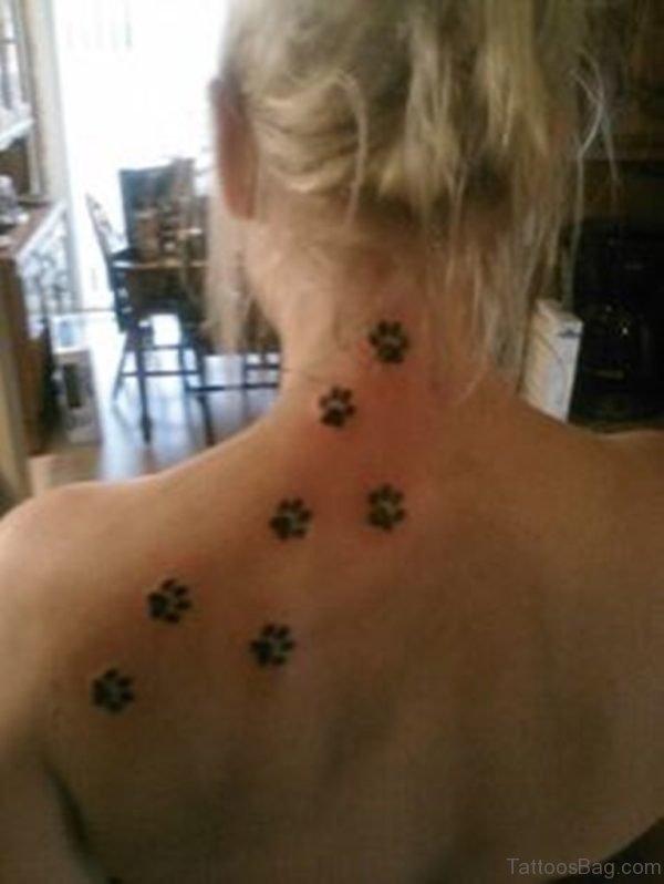 Wonderful Paw Tattoo On Back Neck