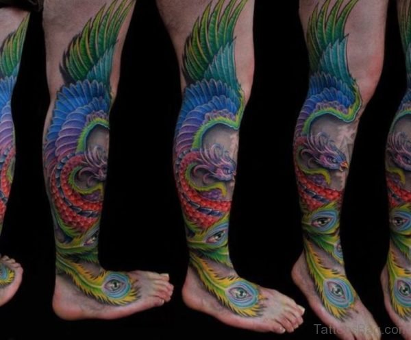 Wonderful Phoenix Tattoo On Leg