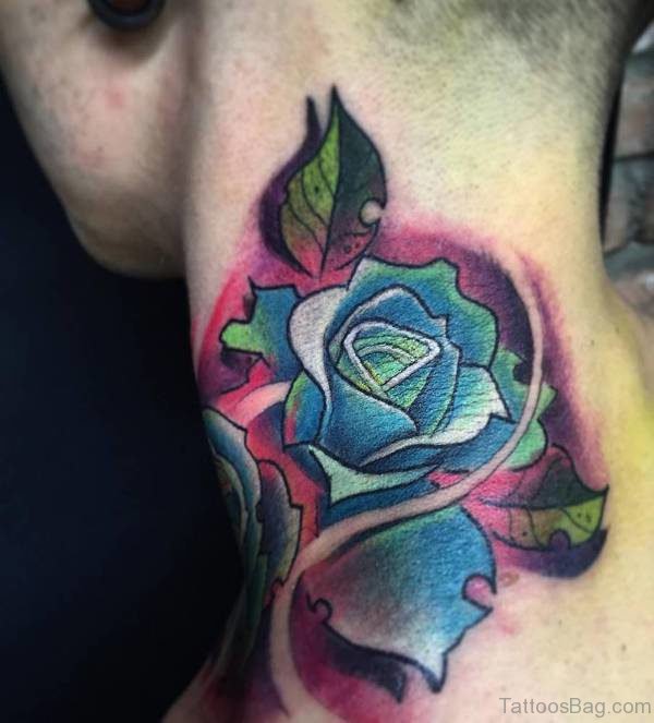 Wonderful Rose Tattoo On Neck