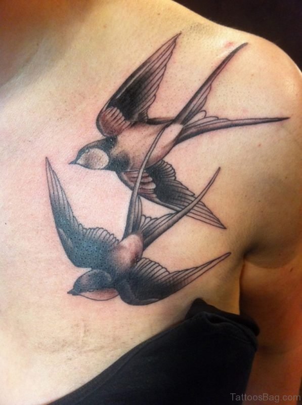 Fantastic Swallow Tattoo On Chest 