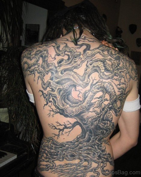 Wonderful Tree Tattoo On Back Body