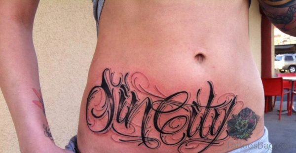 Word Tattoo Design On Stomach