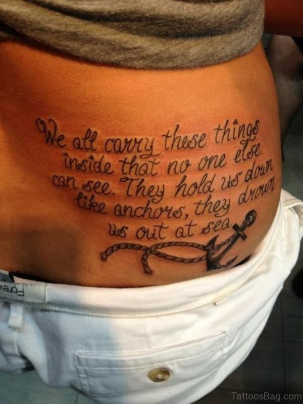 Wording And Anchor Tattoo On Waist