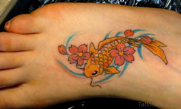 Yellow Fish Tattoo on Foot 