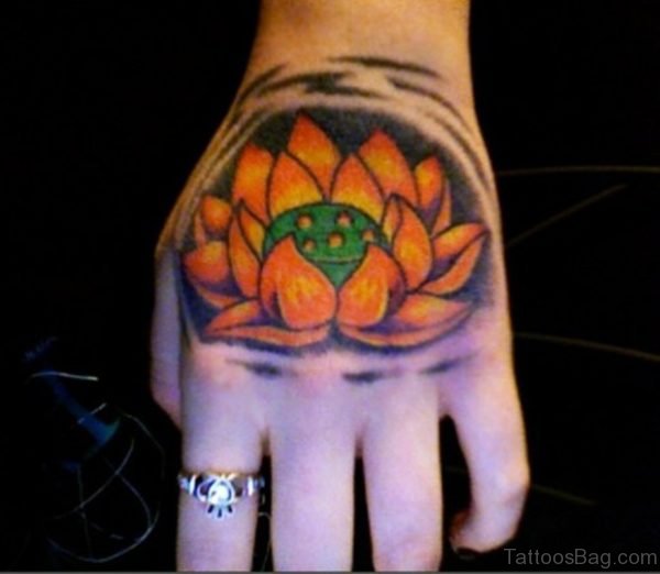 Yellow Lotus Tattoo On Hand