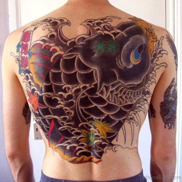 Koi Fish Tattoo On Back Body 