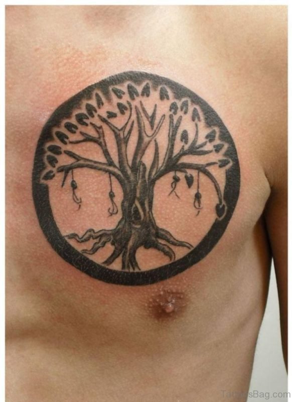 Ree Of Life Tattoo On Chest