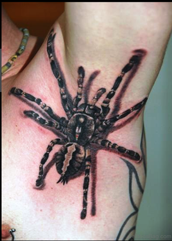 3D Spider Tattoo On Armpit