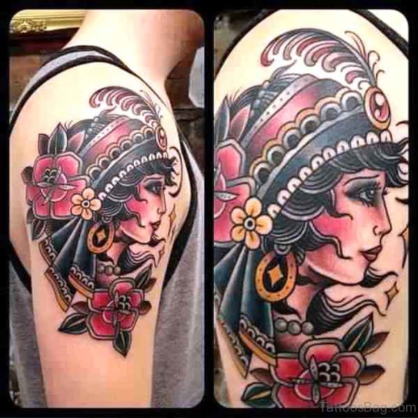 Adorable Gypsy Tattoos On Shoulder