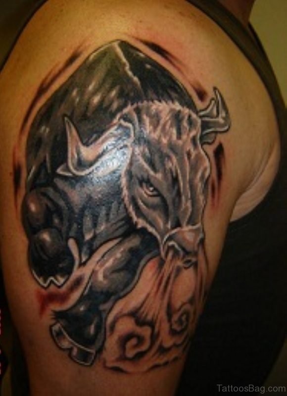 Amazing Buffalo Tattoo On Shoulder