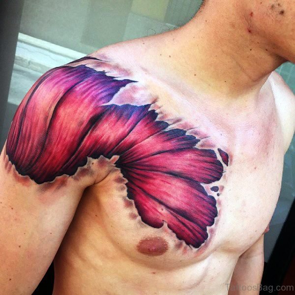 Anatomical Shoulder And Chest Tattoo