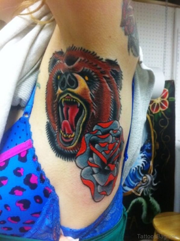 Angry Bear Tattoo On Armpit