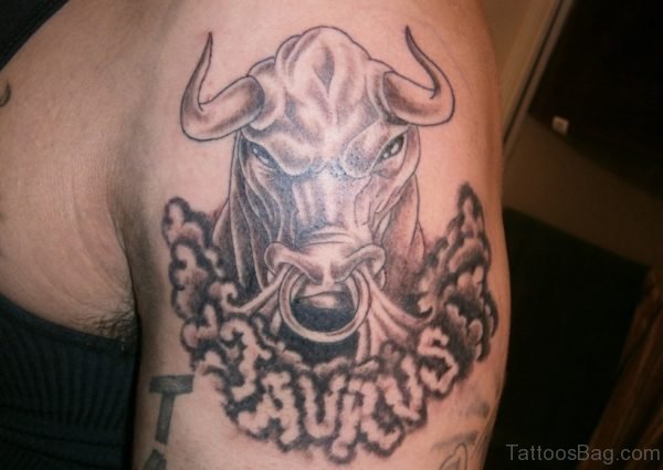 Angry Buffalo Tattoo On Shoulder