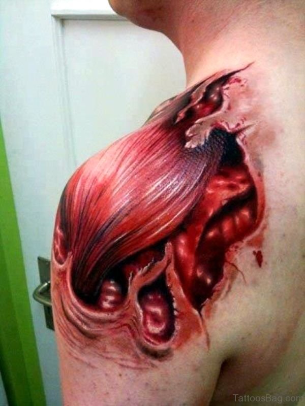 Attractive Anatomical Tattoo On Shoulder