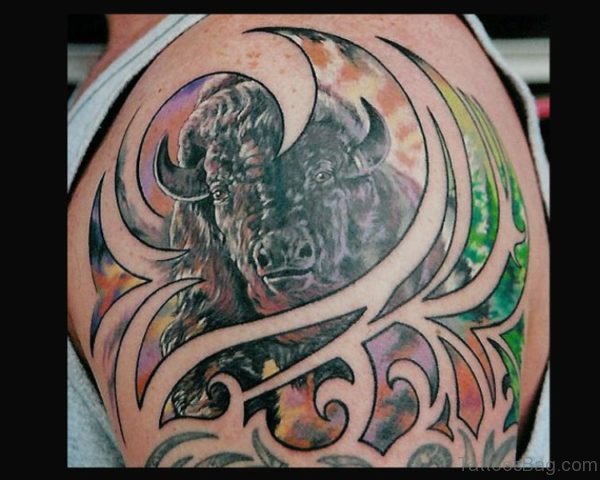 Awesome Buffalo Tattoo on Shoulder