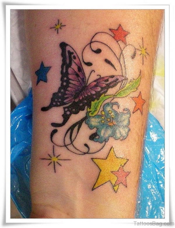 Awesome Butterfly And Star Tattoo
