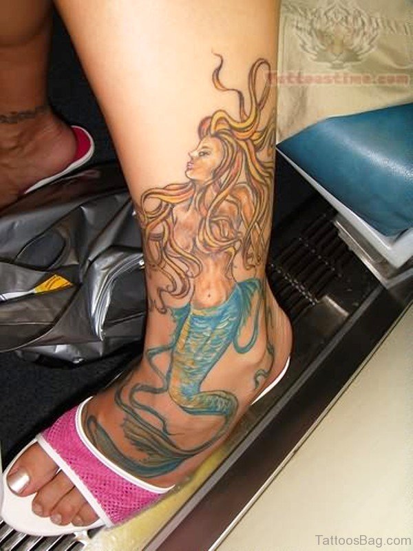 Awesome Mermaid Tattoo On Foot
