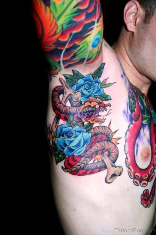 Blue Flowers Tattoo On Armpit