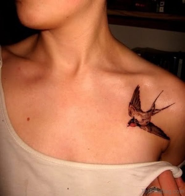 Brown Bird Tattoo On Shoulder