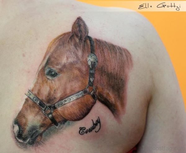 Brown Horse Tattoo On Shoulder