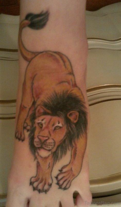 Brown Lion Tattoo On Foot