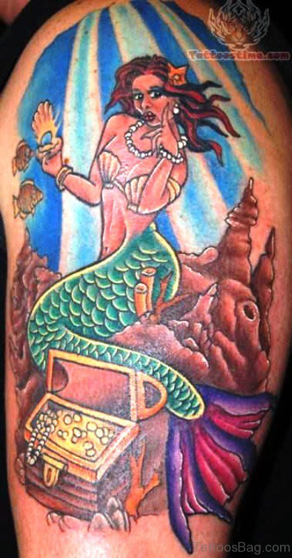 Classic Mermaid Tattoo On Shoulder