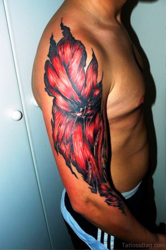 Cool Anatomical Tattoo On Shoulder