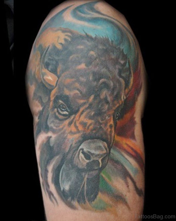 Cool Buffalo Tattoo On Shoulder