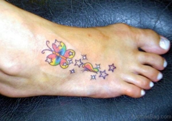 Cool Butterfly And Star Tattoo On Feet