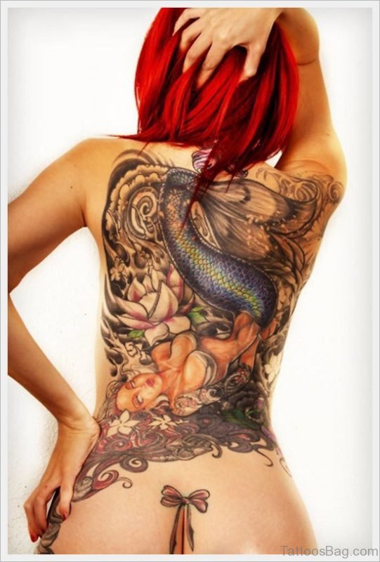 Cool Mermaid Tattoo On Back