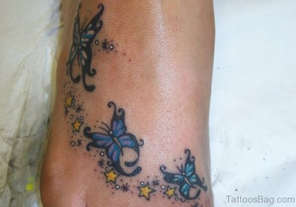 Cute Butterfly And Star Tattoo Design