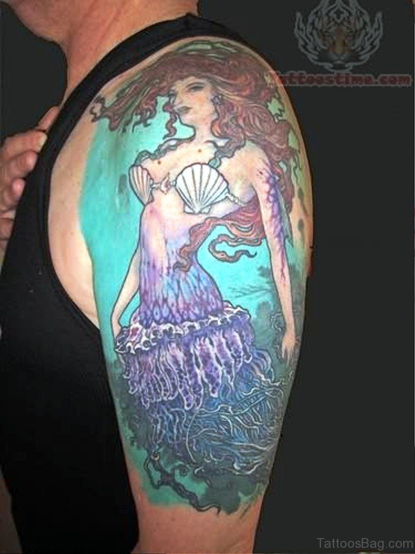 Dazzling Mermaid Tattoo On Shoulder