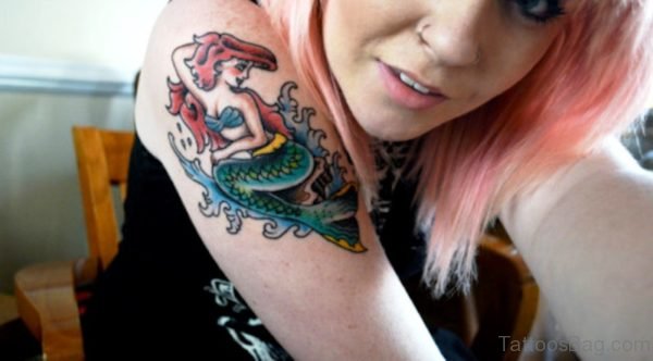 Elegant Mermaid Tattoo On Shoulder