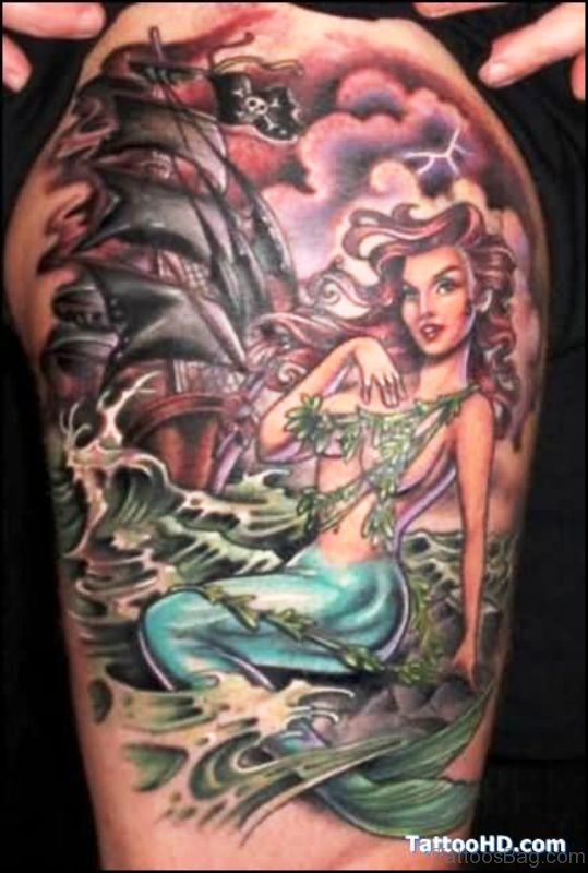 Excellent Mermaid Tattoo On Shoulder