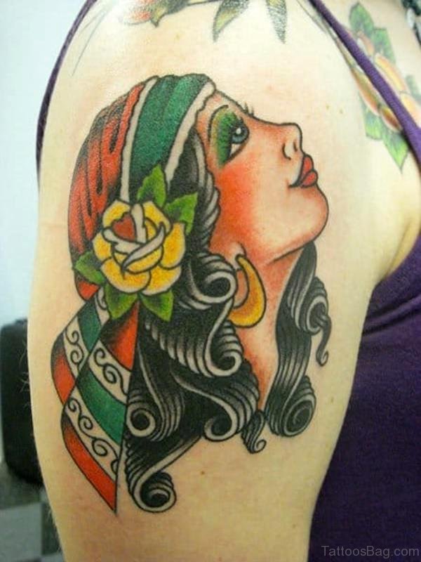 Fabulous Gypsy Tattoo On Shoulder