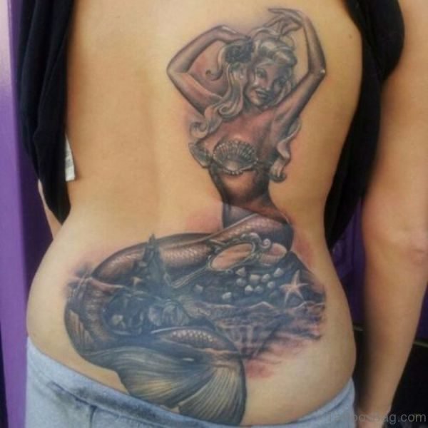 Fantastic Mermaid Tattoo On Back