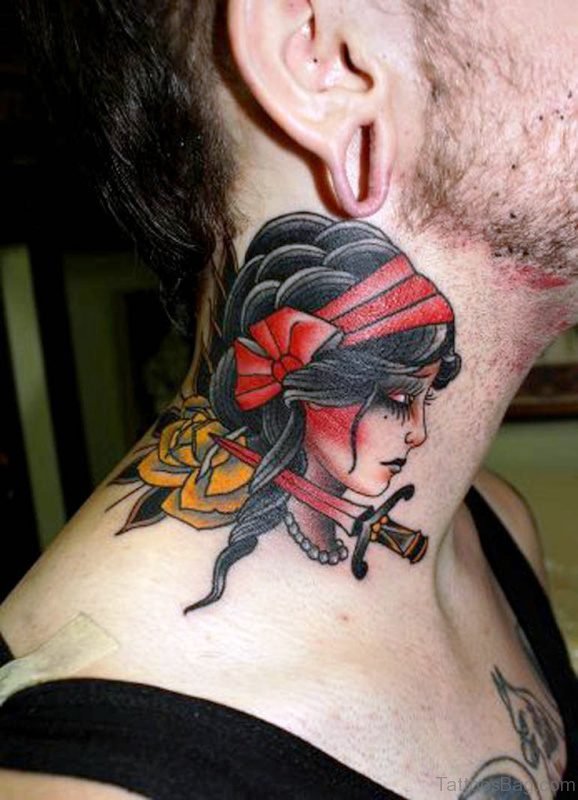 Gypsy Tattoo On Neck