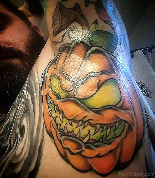 Halloween Pumpkin Tattoo On Armpit