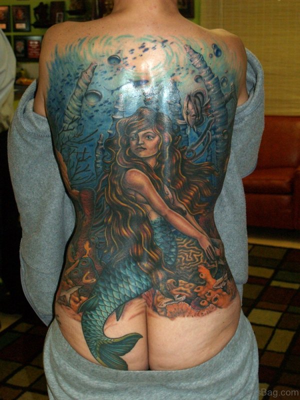 Lovely Mermaid Tattoo On Full Back
