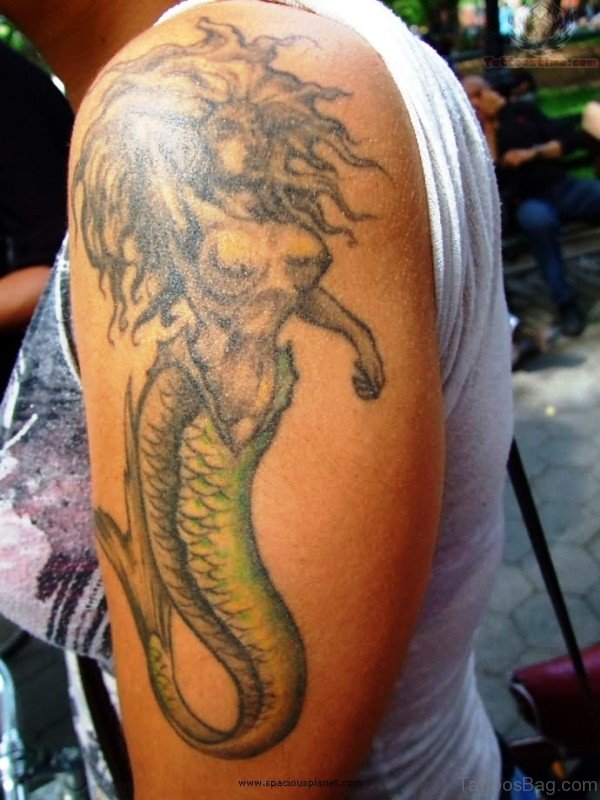 Lovely Mermaid Tattoo On Shoulder
