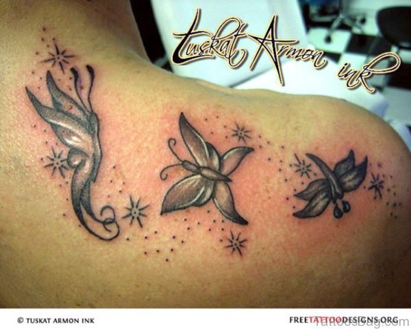 Lovely Three Butterfly ANd Star Tattoo