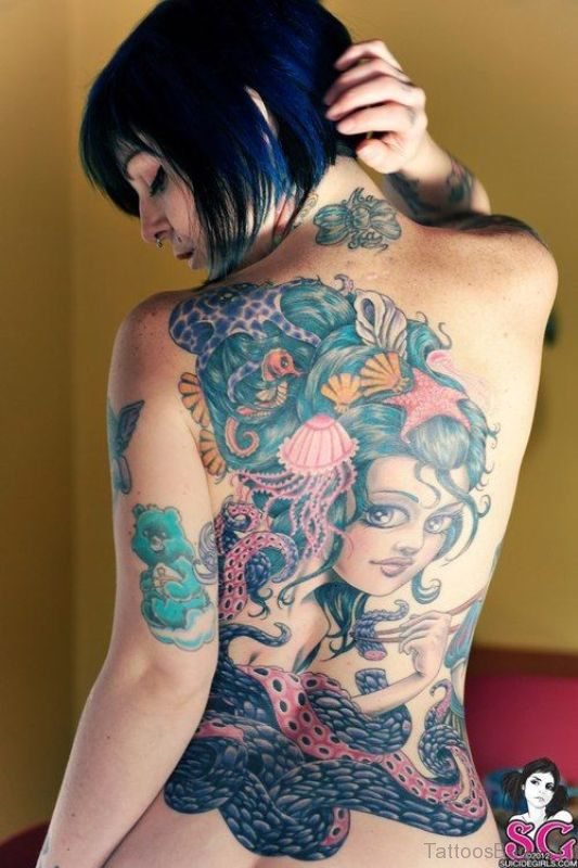 Magnificent Mermaid Tattoo On Back