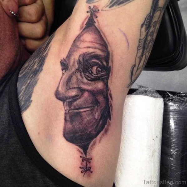 Man Face Tattoo On Armpit