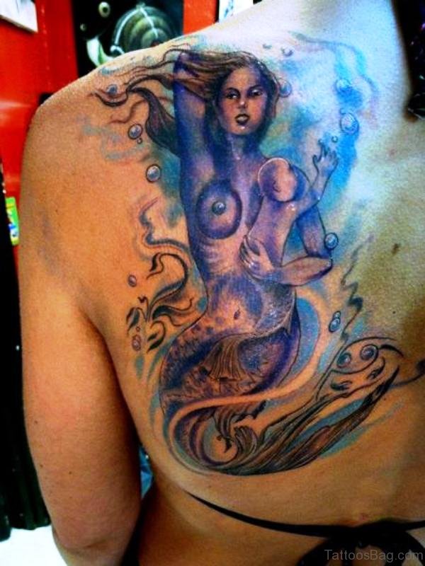Mermaid Holding Baby Tattoo On Shoulder