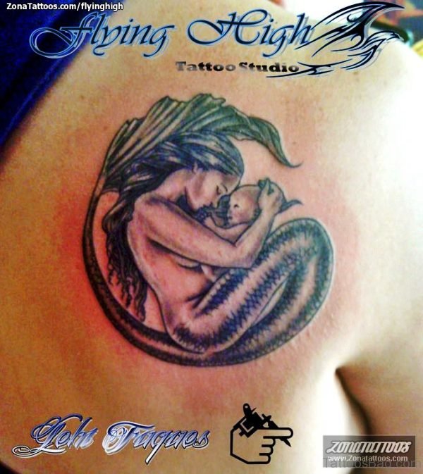 Mermaid With Baby Tattoo On Shoulder