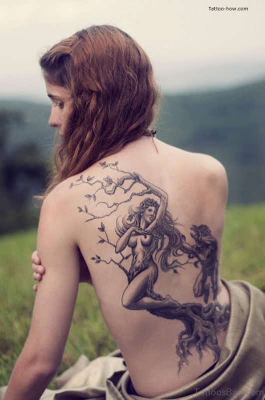Mermaid With Tree Tattoo On Back