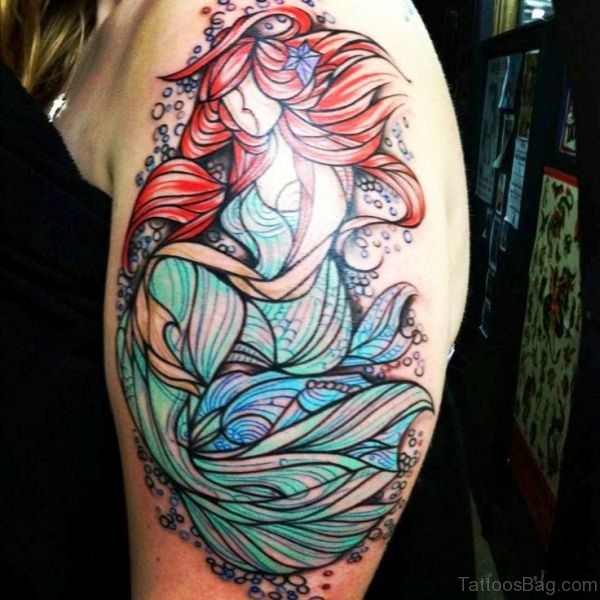 Mind Blowing Mermaid Tattoo On Shoulder