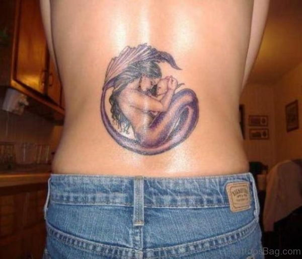 Mother Mermaid With Her Baby On Back