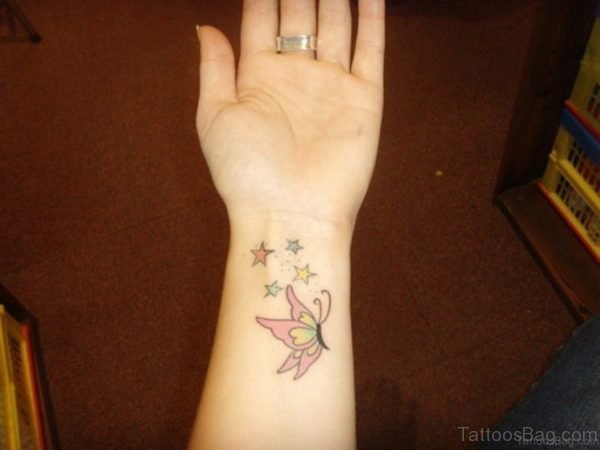 Nice Butterfly And Star Tattoo On Wrist